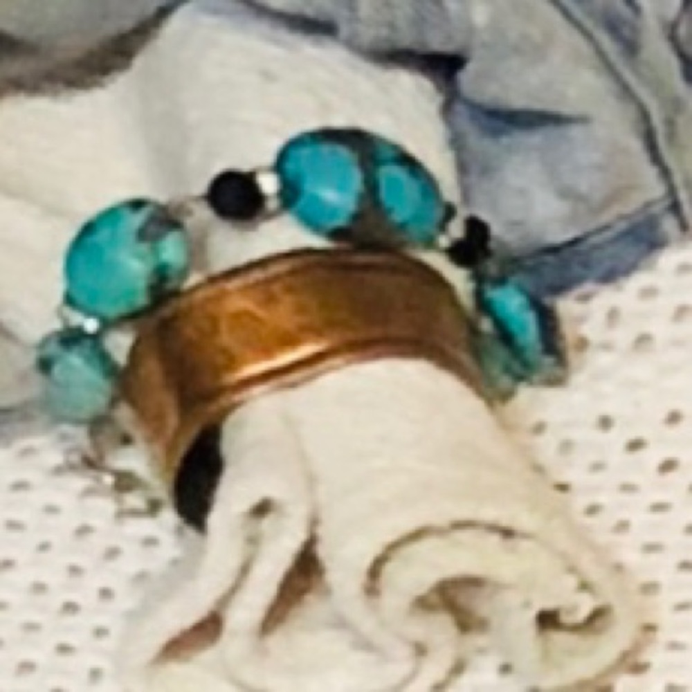 BRACELET & EARRINGS SET Turquoise & Rhinestone - Picture 4 of 8